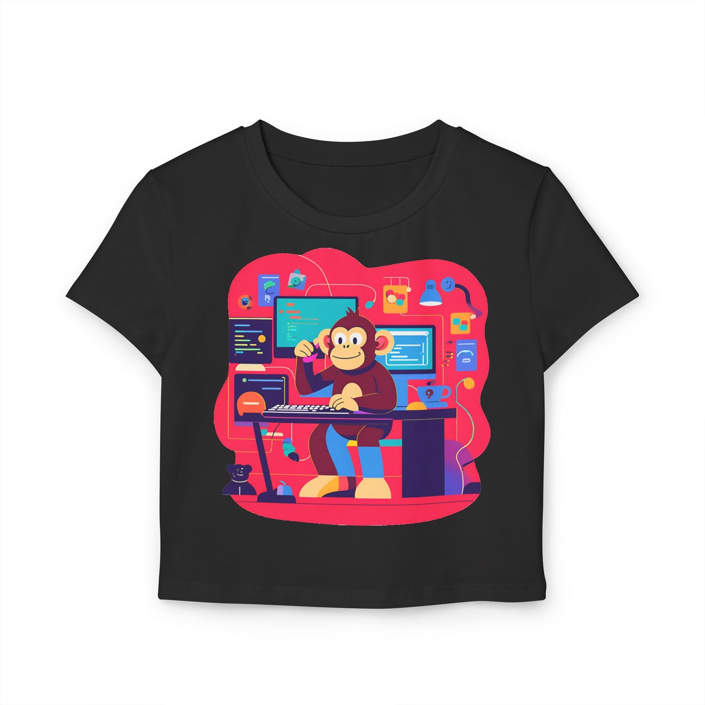 Playful Monkey Graphic Baby Tee for Women, Funny Casual T-Shirt, Gift for Gamers, Cute Animal Shirt, Summer Fashion, Birthday Present