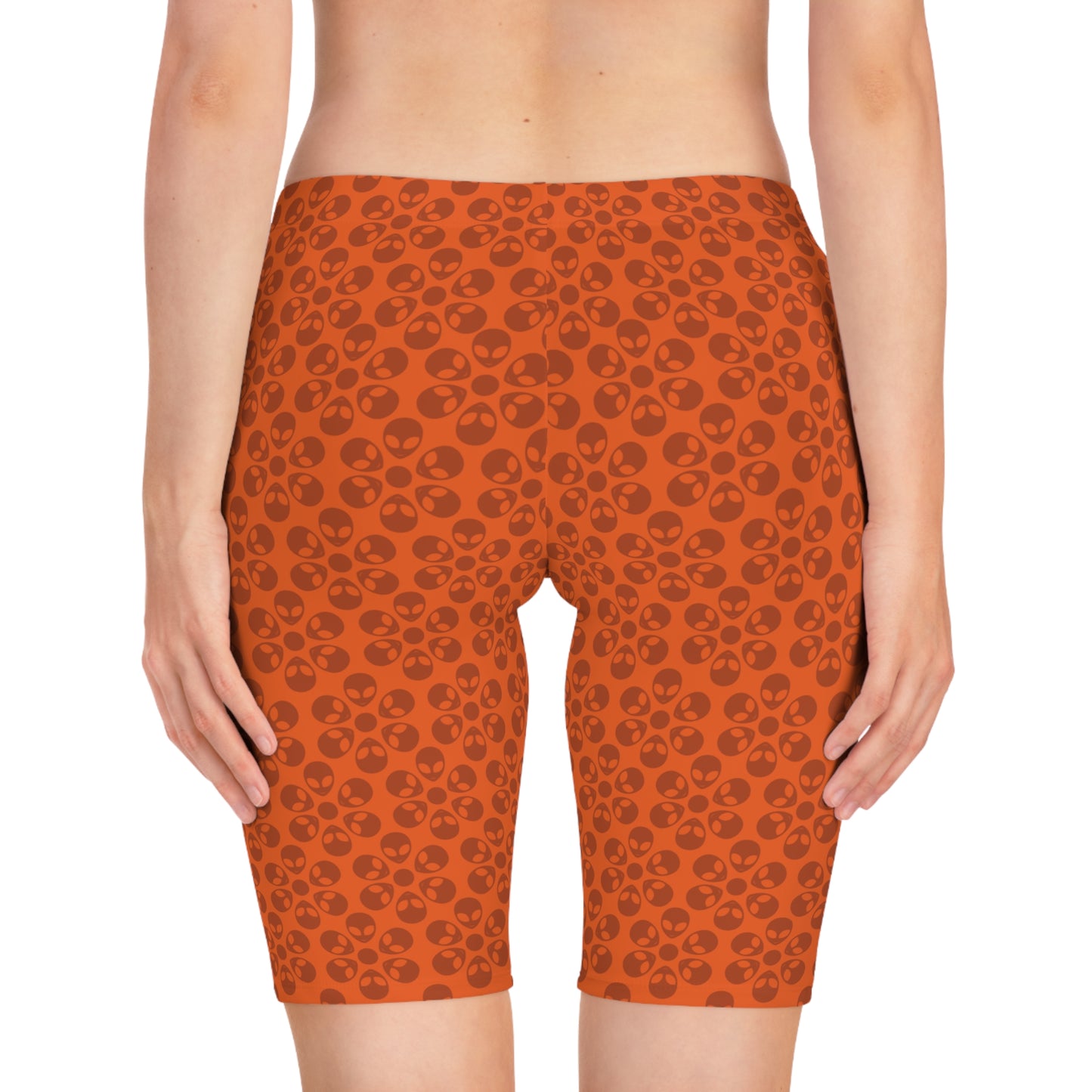 Womens Bike Shorts Alien Flowers Orange