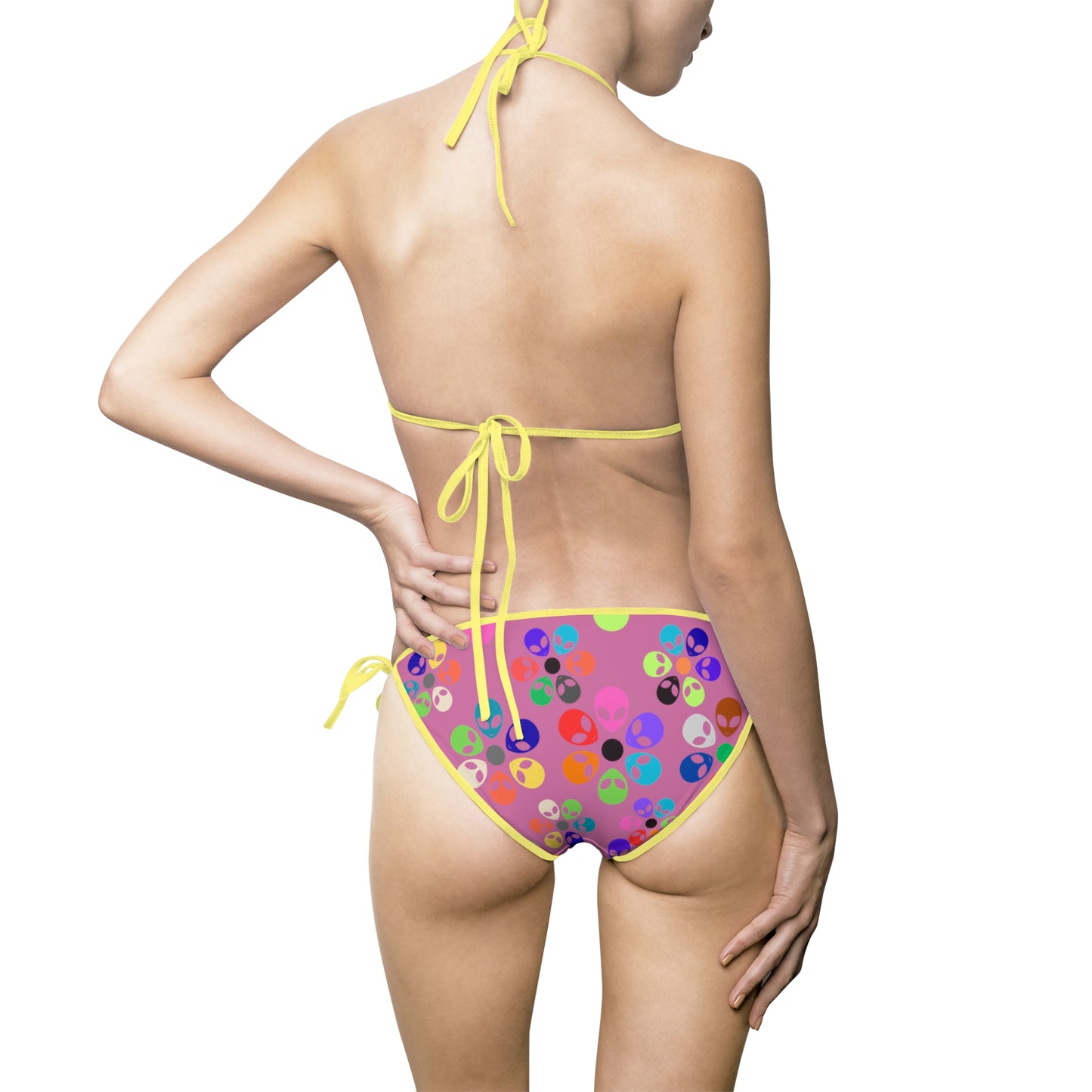 Vibrant Womens Bikini Swimsuit Fun Swimwear for Pool Parties Beach Days Summer Vacations Colorful TwoPiece Swimwear Swim Fashion Alien Rainbow Flowers Light Pink
