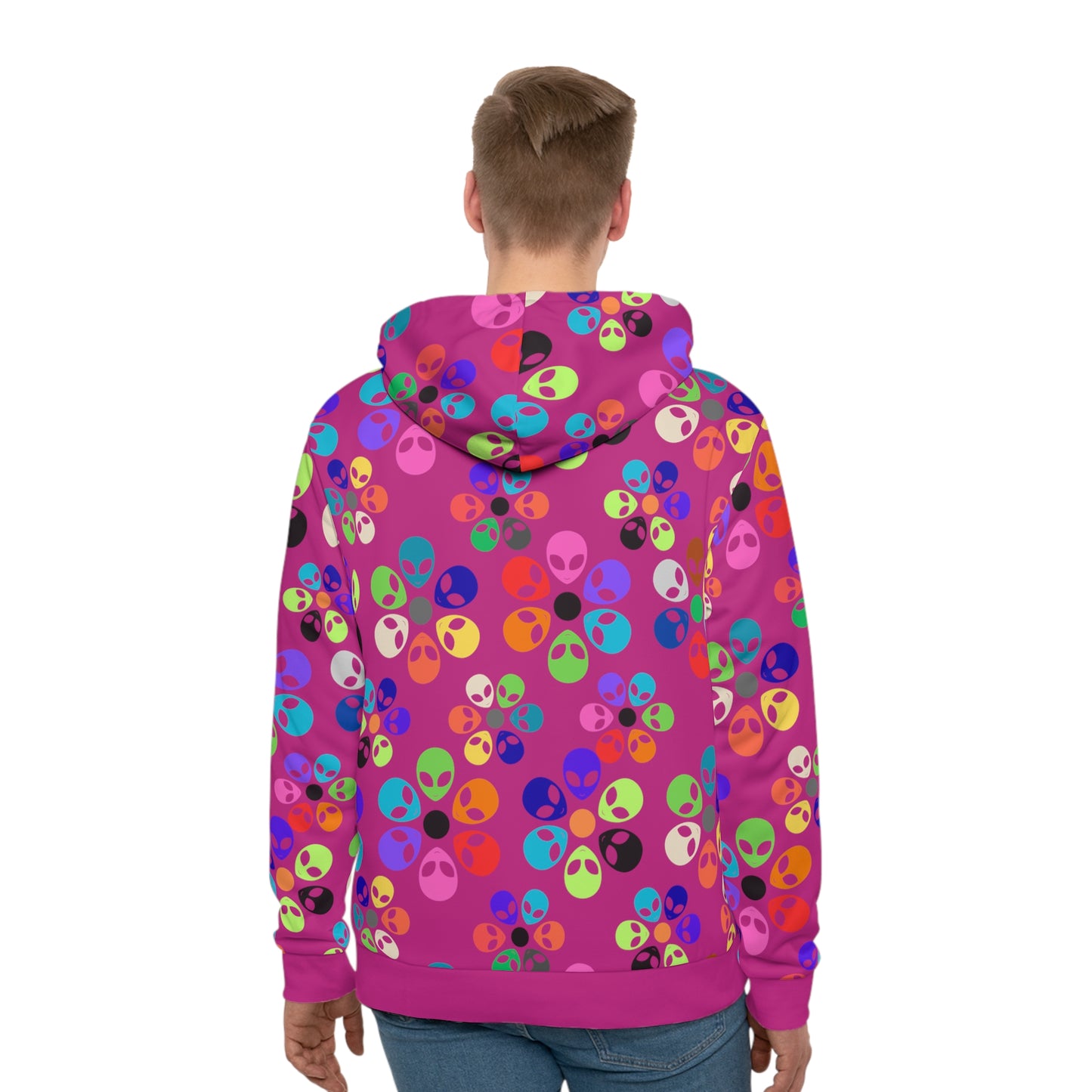 Mens Hoodie Alien Rainbow Flowers Pink