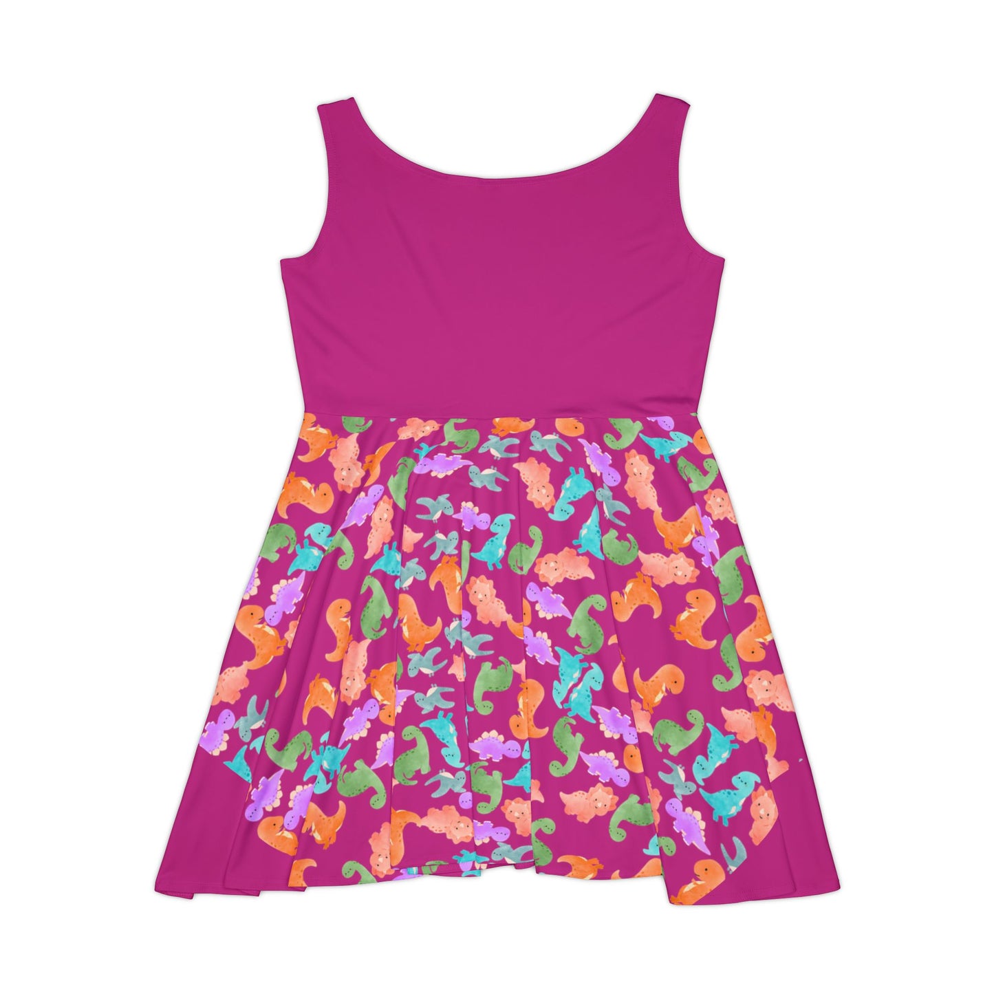 Colorful Dino Womens Skater Dress Summer Outfit Party Dress Casual Dress Boho Dress Festival Wear Rainbow Dinos Pink