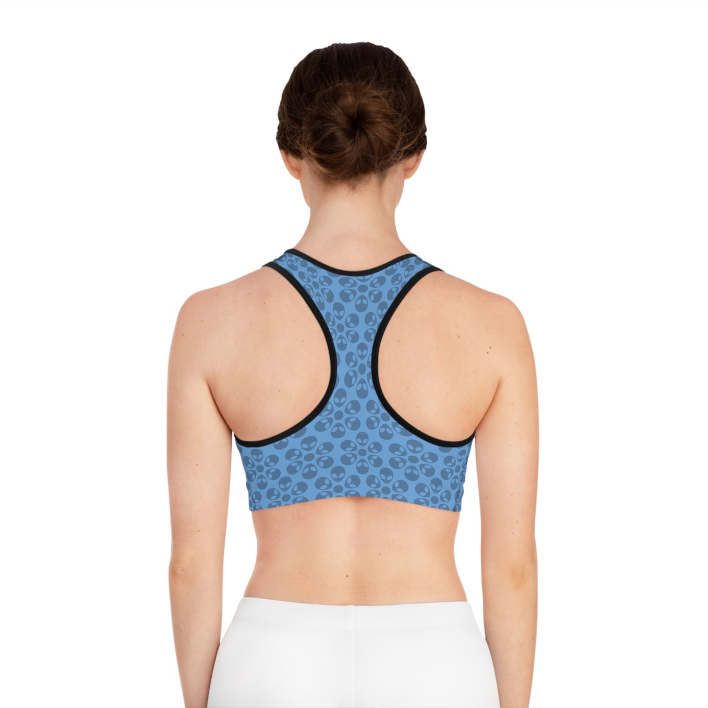 Trendy Floral Pattern Sports Bra Workout Bra for Women Fitness Gear Yoga Top Gym Wear Gift for Athletes Alien Flowers Light Blue