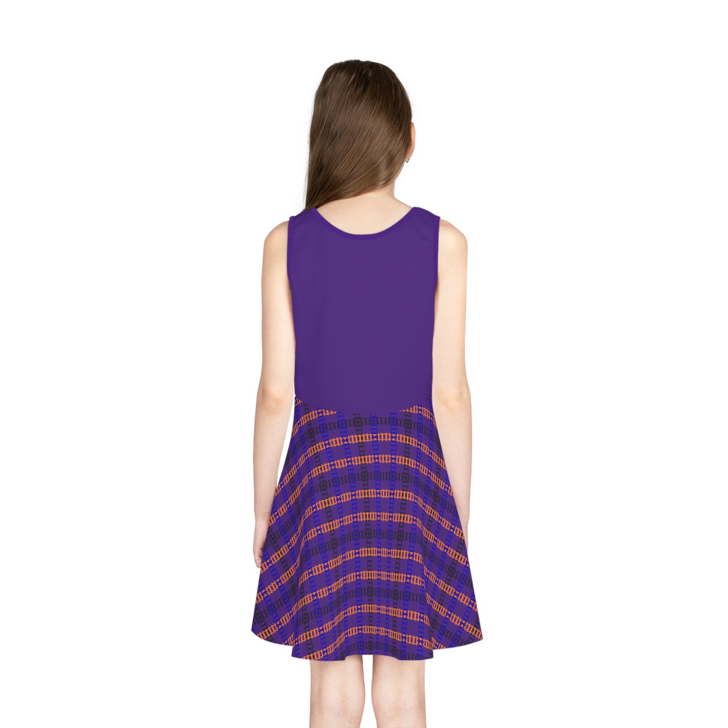 Girls Sleeveless Sundress with Playful Plaid Design Summer Dress Birthday Gift Everyday Wear Playdate Outfit Kids Fashion Train Tracks Purple
