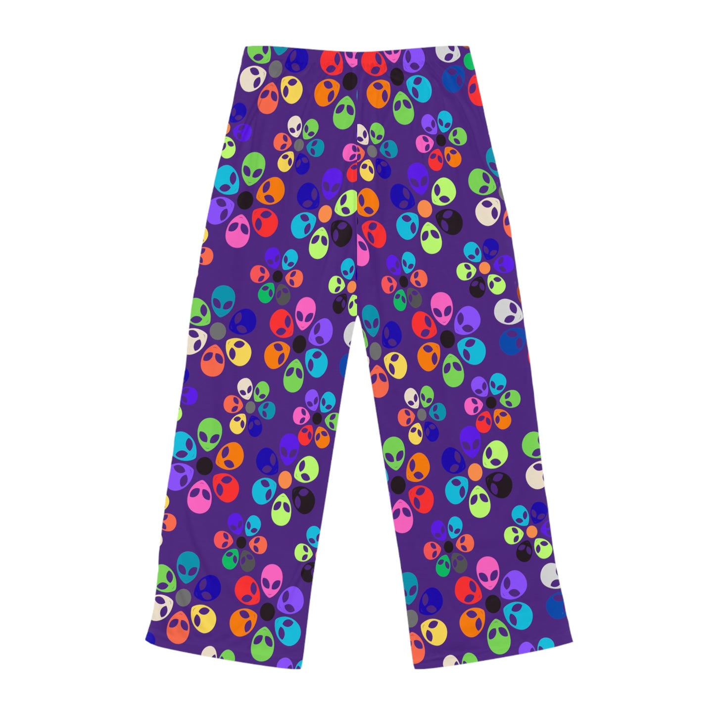 Colorful Alien Print Womens Pajama Pants Fun Loungewear Sleepwear for Alien Lovers Great Gift for Birthdays Relaxation Alien Rainbow Flowers Purple