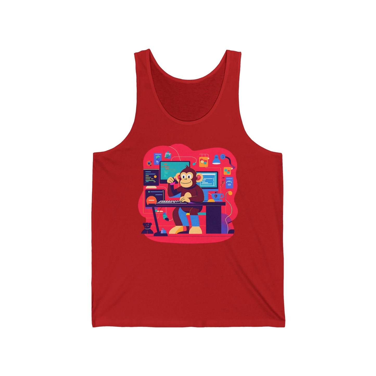 Creative Monkey Tech Tank Top, Unisex Jersey Tank, Gaming Shirt, Geek Wear, Gift for Programmers, Fun Summer Outfit