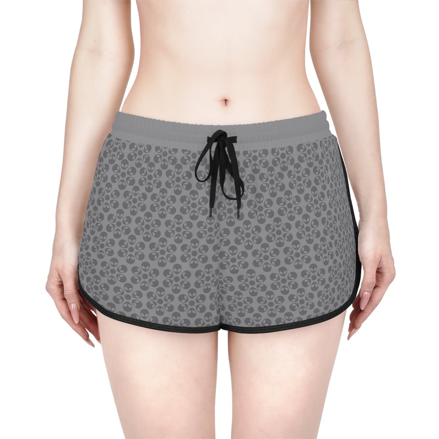 Womens Relaxed Shorts Alien Flowers Grey