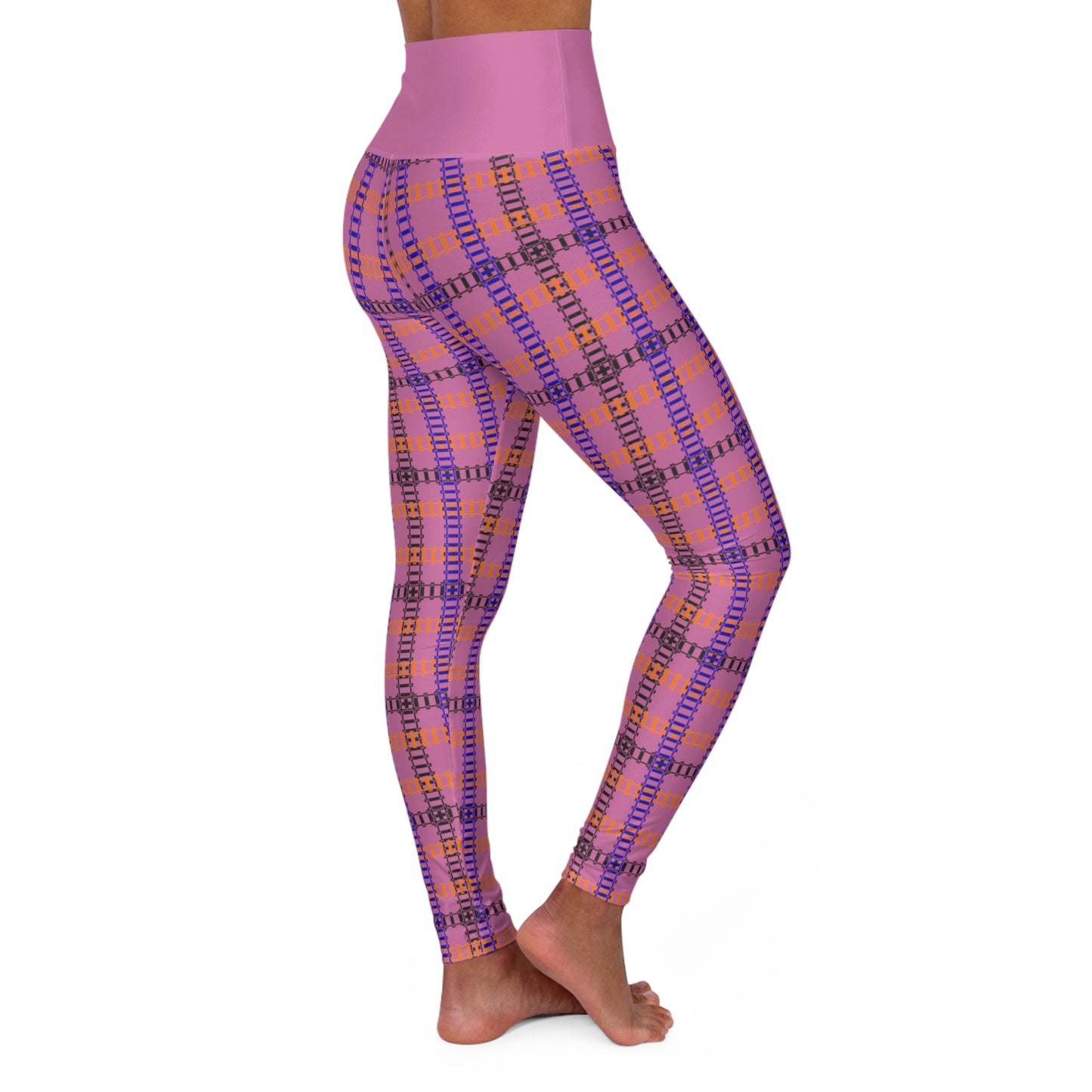 Comfortable High Waisted Yoga Leggings Stylish Activewear Yoga Pants Fitness Apparel Workout leggings Gym Clothes Train Tracks Light Pink