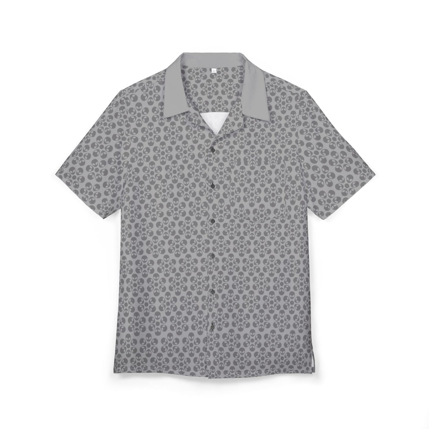 Unisex Hawaiian ButtonDown Shirt Tropical Vibe Summer Apparel Beachwear Vacation Outfit Casual Wear Alien Flowers Light Grey
