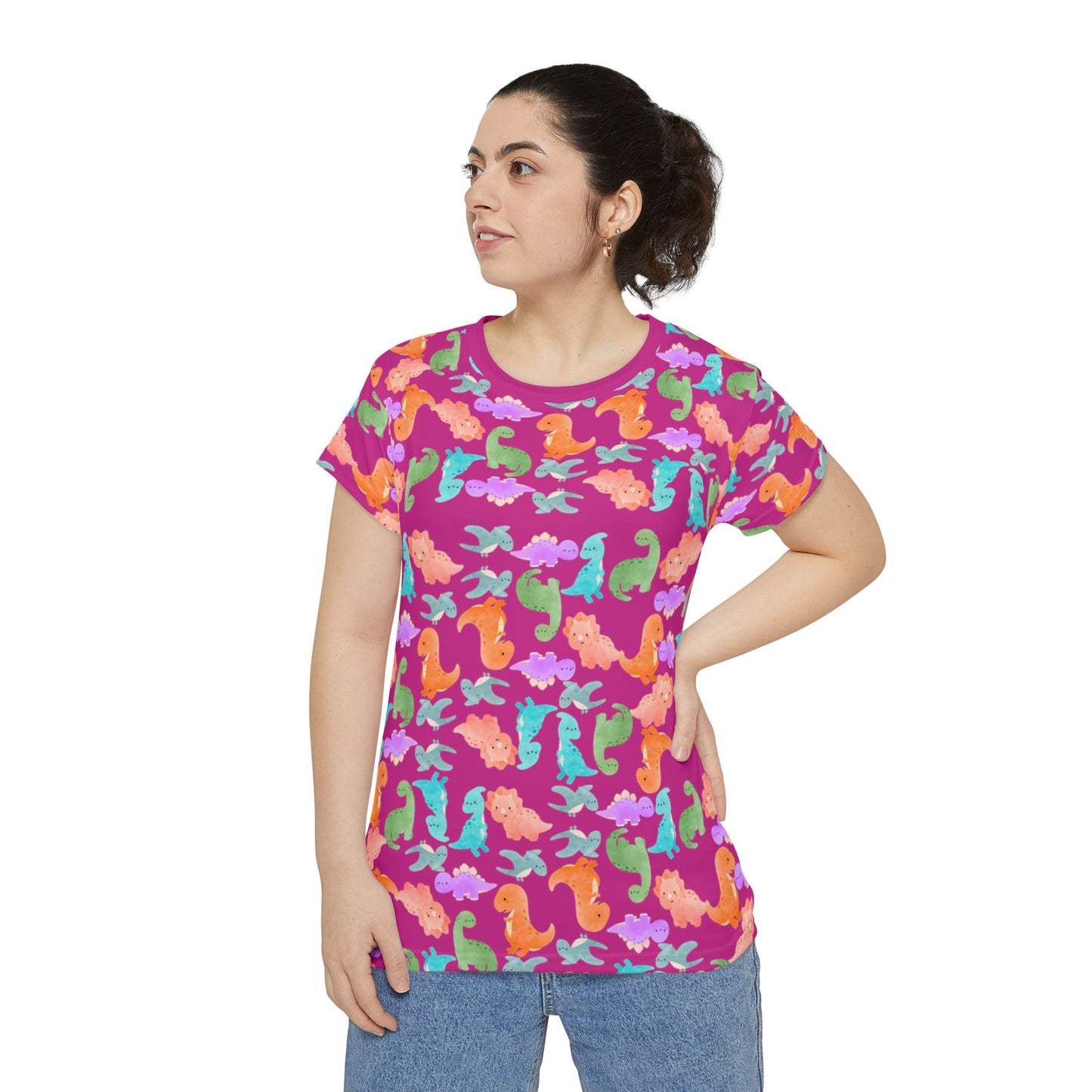 Vibrant Dino Shirt Cute Summer Tee Beachwear Casual Outfit Gift for Ocean Lovers Rainbow Dinos Pink