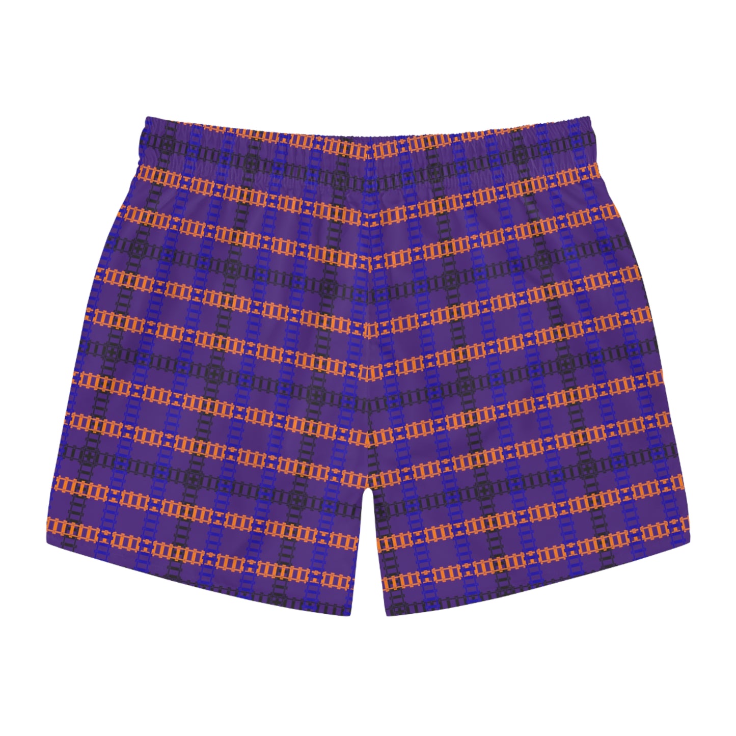 Vibrant Checkered Swim Trunks Beachwear for Summer Fun Vacation Essential Pool Party MustHave Mens Swim Shorts Train Tracks Purple