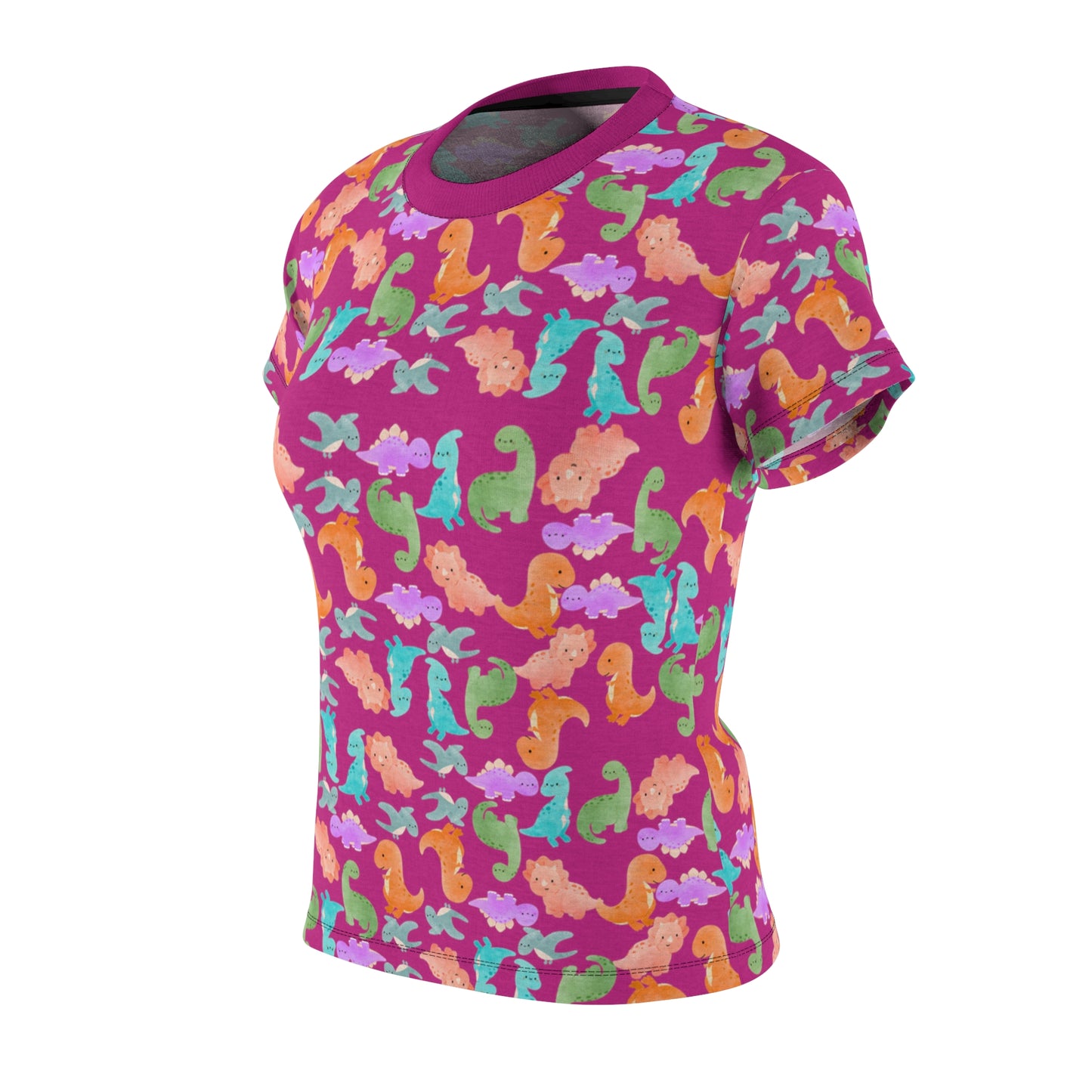 Colorful Dino Womens Tee Cute Summer Top Vibrant Casual Shirt Sea Animal Print Tee Gifts for Ocean Lovers Beachwear Rainbow Dinos Pink
