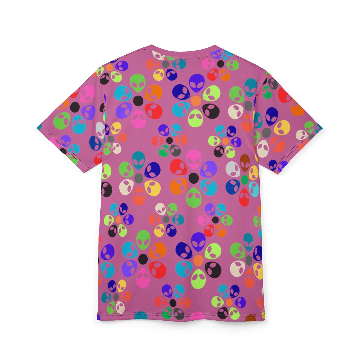 Colorful Alien Print Unisex TShirt Fun Graphic Tee Quirky Fashion Wear Gift for SciFi Lovers Trendy Casual Style Summer Apparel Alien Rainbow Flowers Light Pink