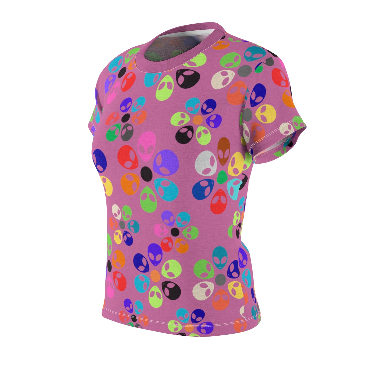Colorful Alien Print Tee Fun Casual Shirt Unique Gift for SciFi Fans Festival Wear Statement Tee Summer Top Alien Rainbow Flowers Light Pink