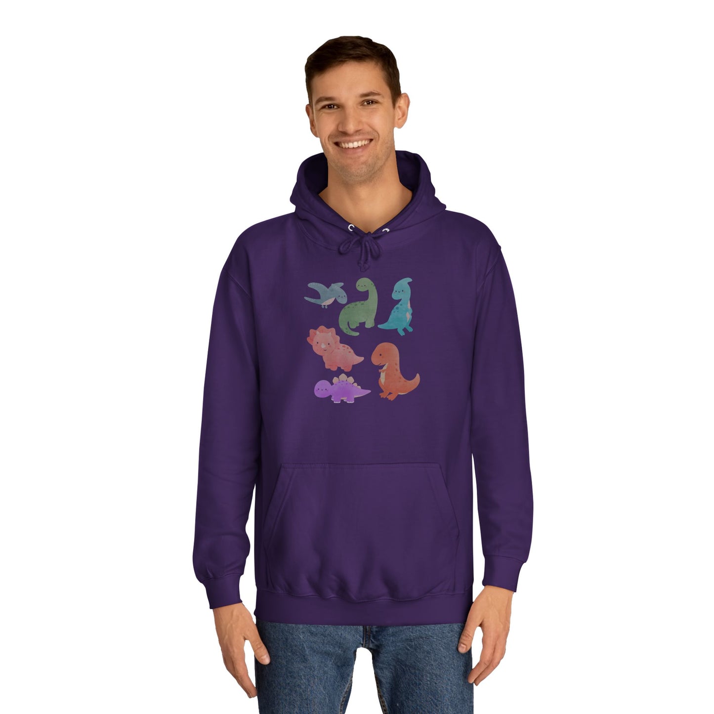 Unisex College Hoodie Colorful Dino - Cozy Casual Sweatshirt for Students, Perfect for Campus Life, Gift for Graduation, School Spirit Wear