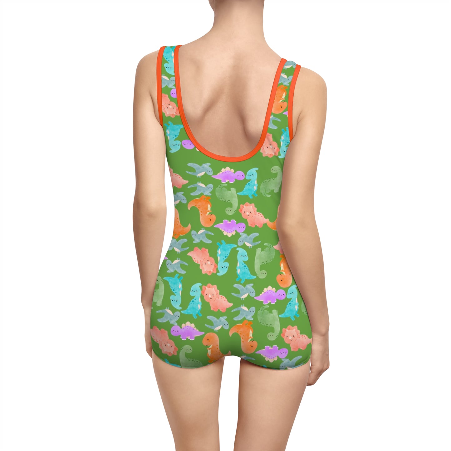 Vintage Dino Print Womens Swimsuit Retro Bathing Suit Summer Beachwear Pool Party Outfit Unique Swimwear Gift Rainbow Dinos Green