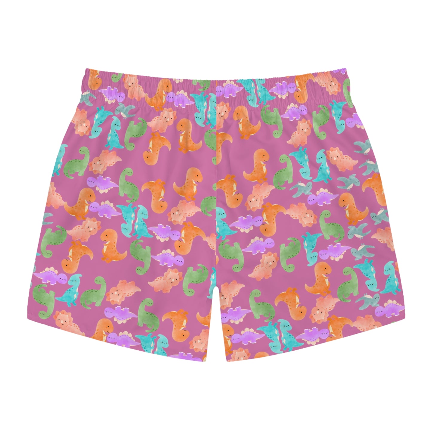 Colorful Dinosaur Swim Trunks for Summer Fun Beachwear Pool Party Vacation Essentials Kids & Adults Swimwear Rainbow Dinos Light Pink