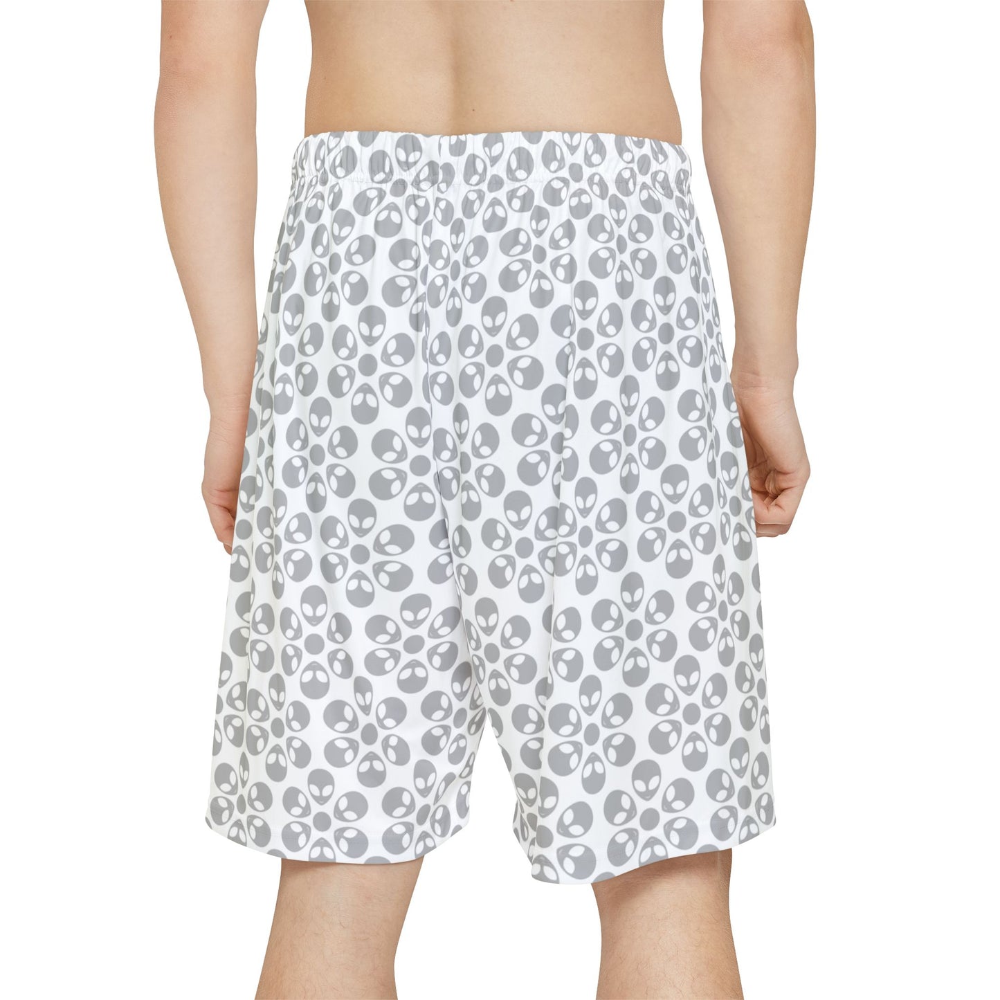 Men’s Skull Pattern Sports Shorts Casual Athletic Wear Summer Beach Shorts Workout Gear Fitness Shorts Gift for Athletes Alien Flowers White