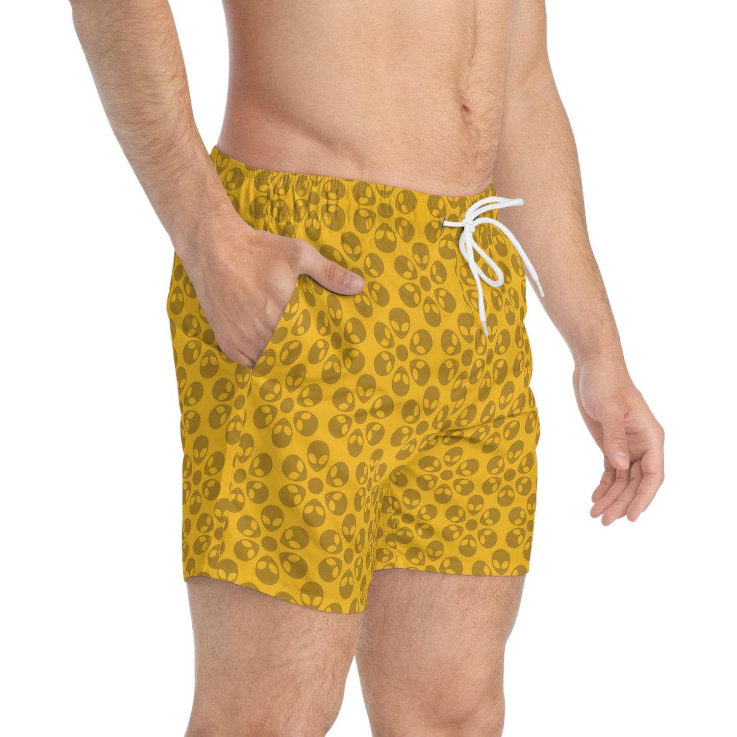Stylish AOP Swim Trunks for Beach Days Summer Fun Pool Parties Vacation Wear Gift for Him Alien Flowers Yellow