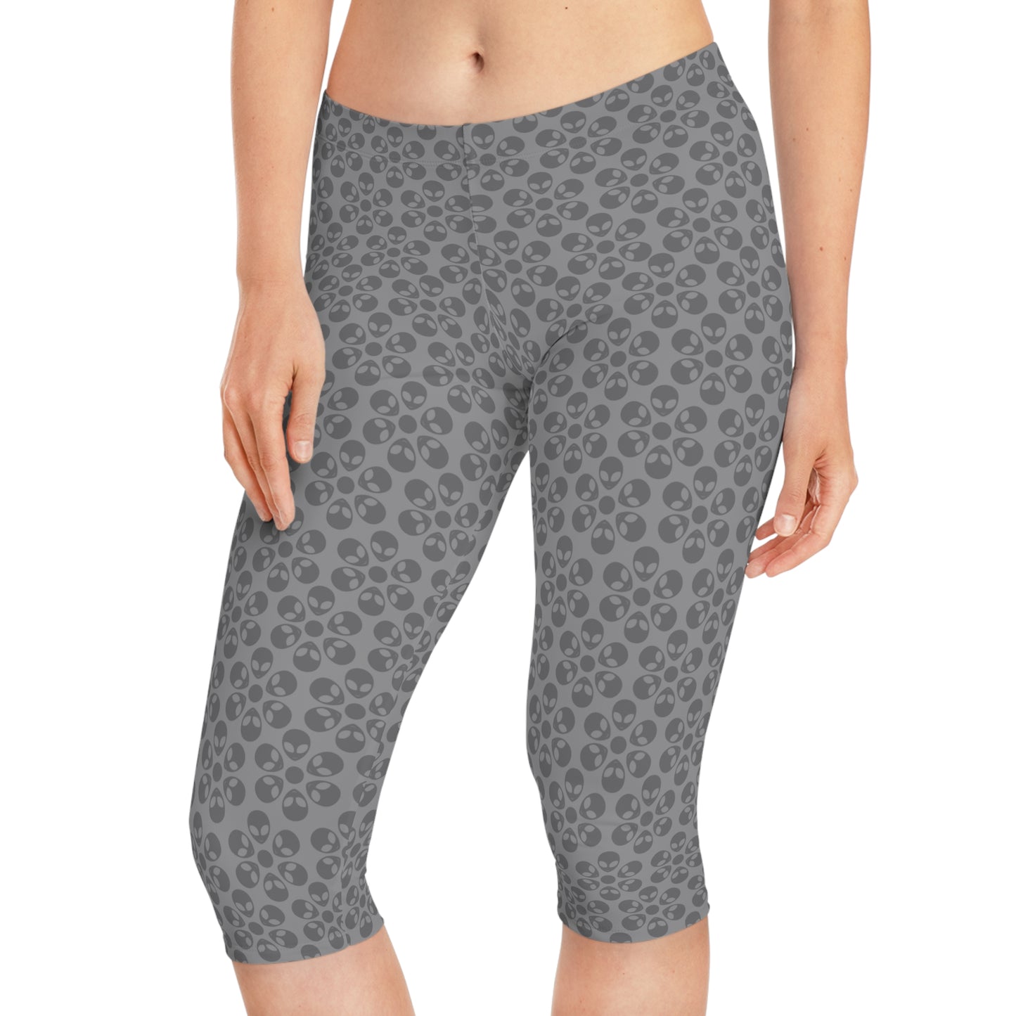 Womens Capri Leggings Alien Flowers Grey