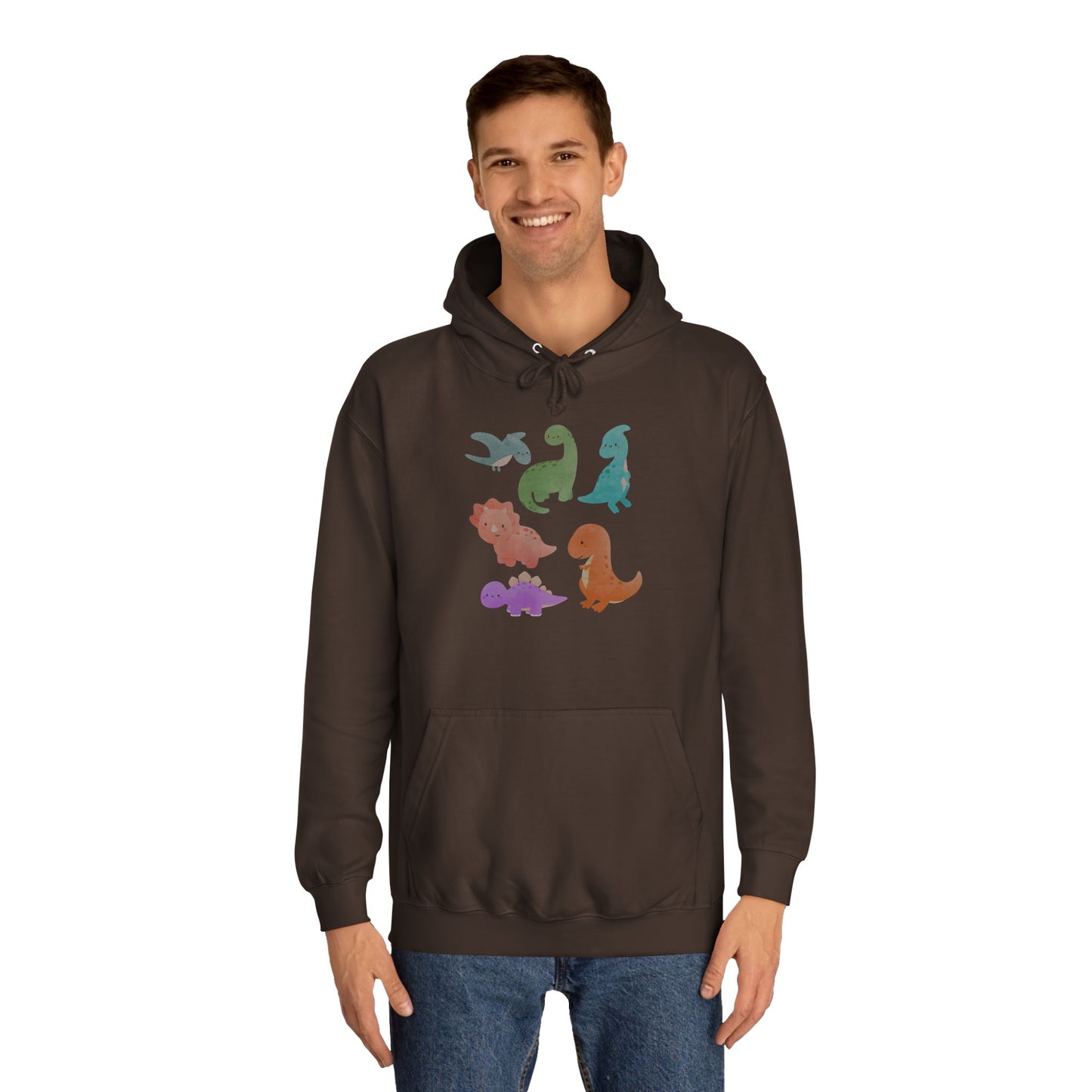 Unisex College Hoodie Colorful Dino - Cozy Casual Sweatshirt for Students, Perfect for Campus Life, Gift for Graduation, School Spirit Wear
