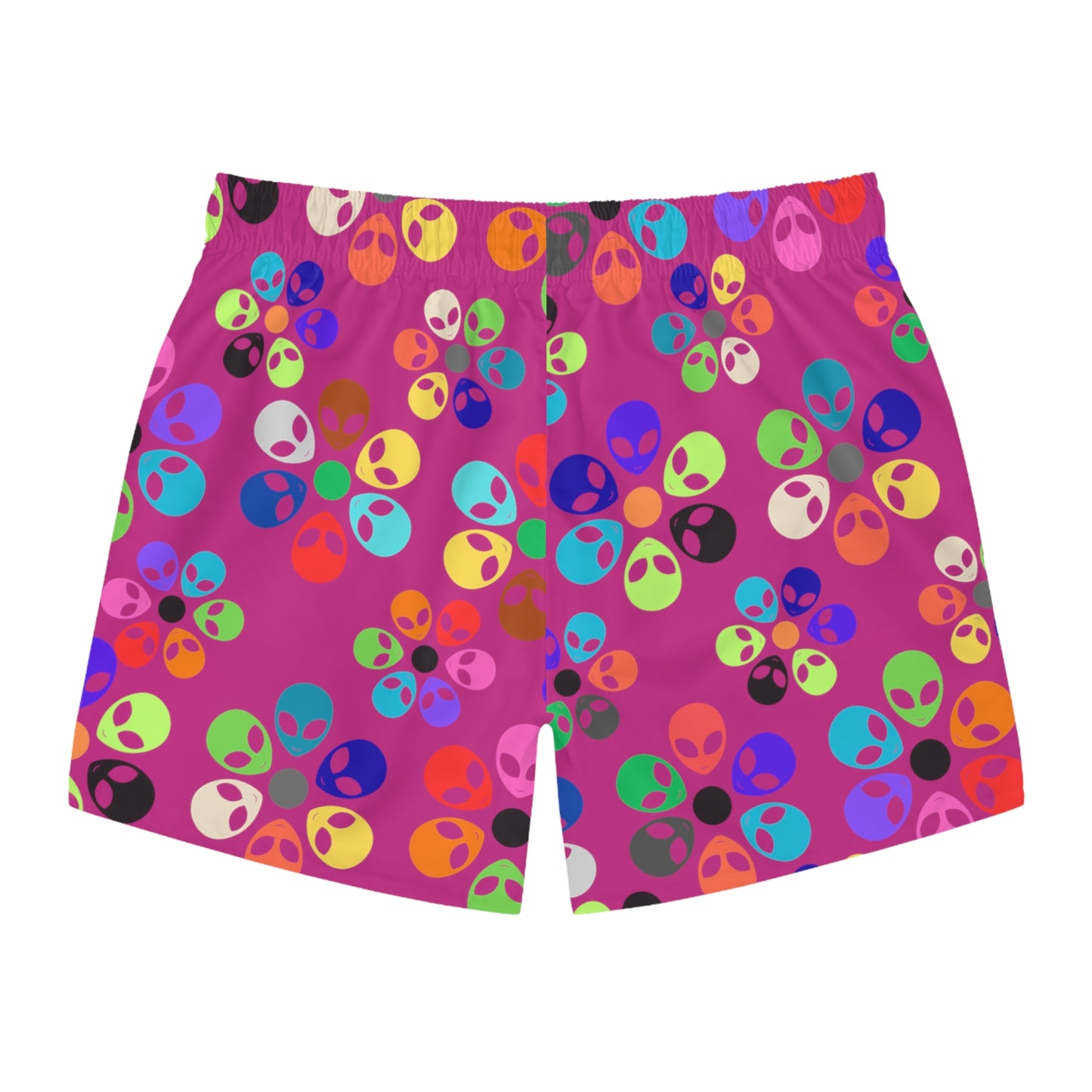 Colorful Alien Print Swim Trunks Fun Summer Beach Shorts Kids Swimwear Vacation Essentials Pool Party Attire Unique Summer Gift Alien Rainbow Flowers Pink