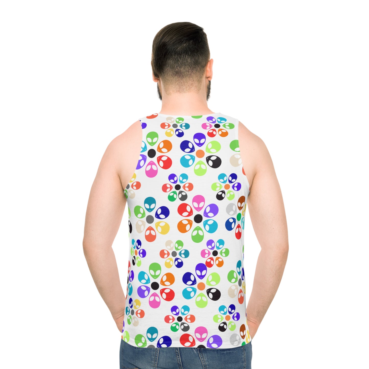 Colorful Alien Floral Unisex Tank Top Summer Top Festival Wear Gift for Geeks Casual Wear Vibrant Tank Alien Rainbow Flowers Pink