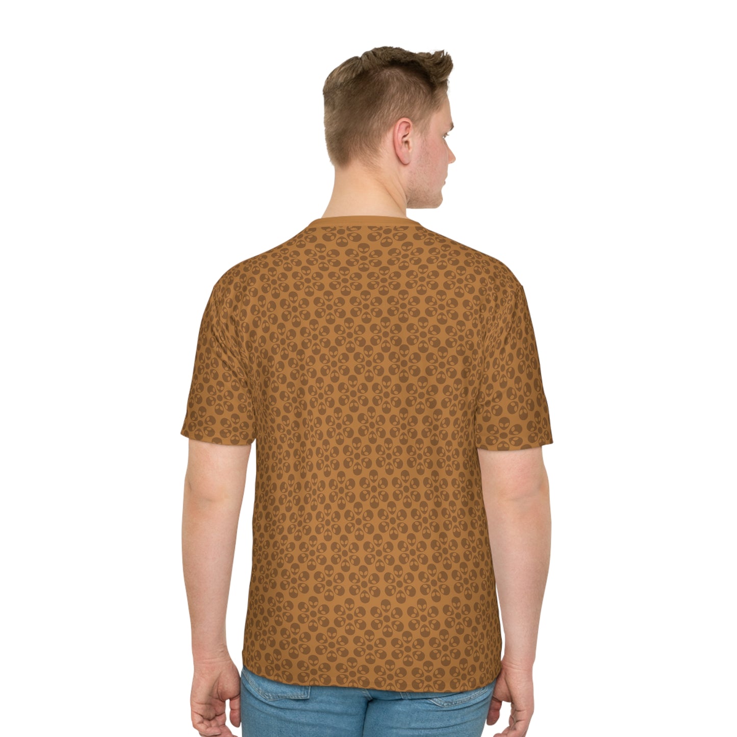Mens Casual Graphic Tee Stylish Loose Tshirt Gift for Him Summer Fashion Relaxed Fit Wear Alien Flowers Light Brown