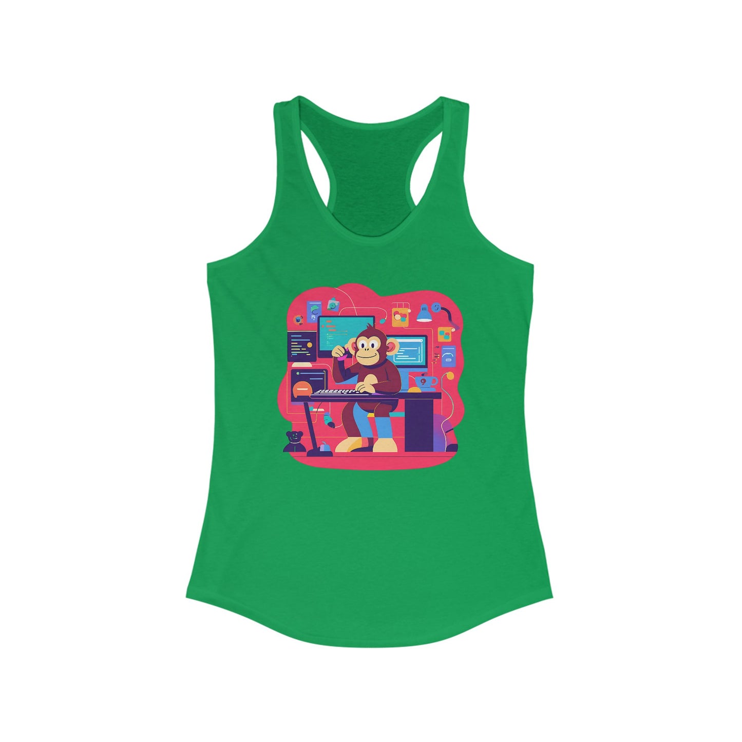 Cute Monkey Music Studio Racerback Tank, Funny Music Lover Shirt, Gift for Musicians, Summer Beach Top, Unique Women's Workout Tee