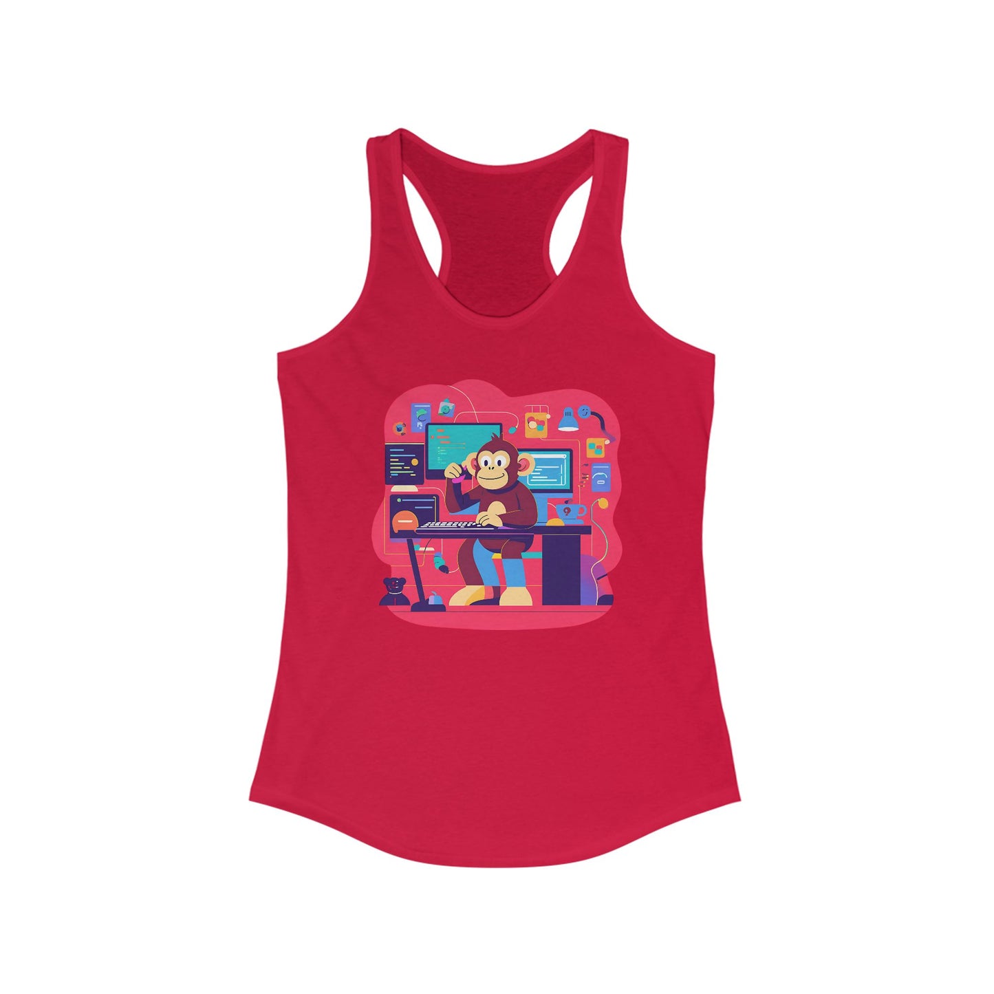 Cute Monkey Music Studio Racerback Tank, Funny Music Lover Shirt, Gift for Musicians, Summer Beach Top, Unique Women's Workout Tee