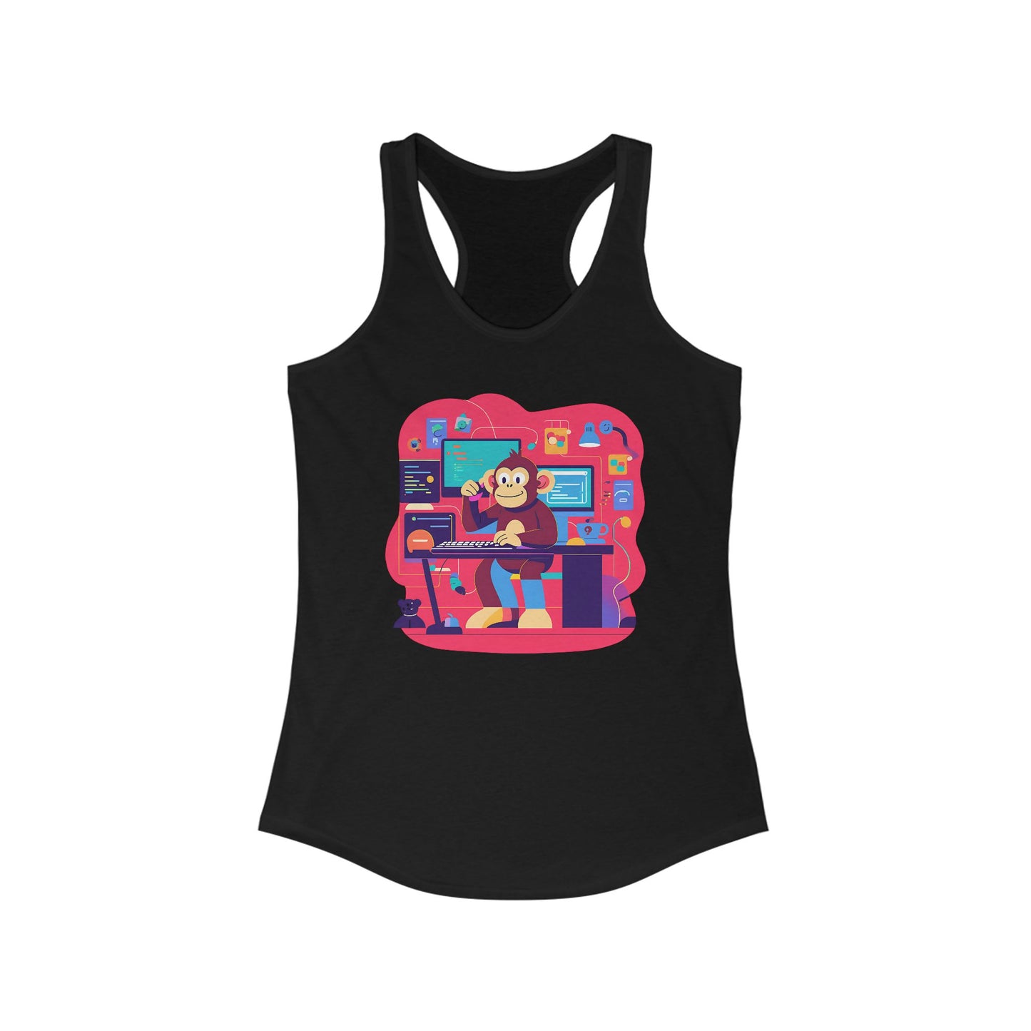 Cute Monkey Music Studio Racerback Tank, Funny Music Lover Shirt, Gift for Musicians, Summer Beach Top, Unique Women's Workout Tee