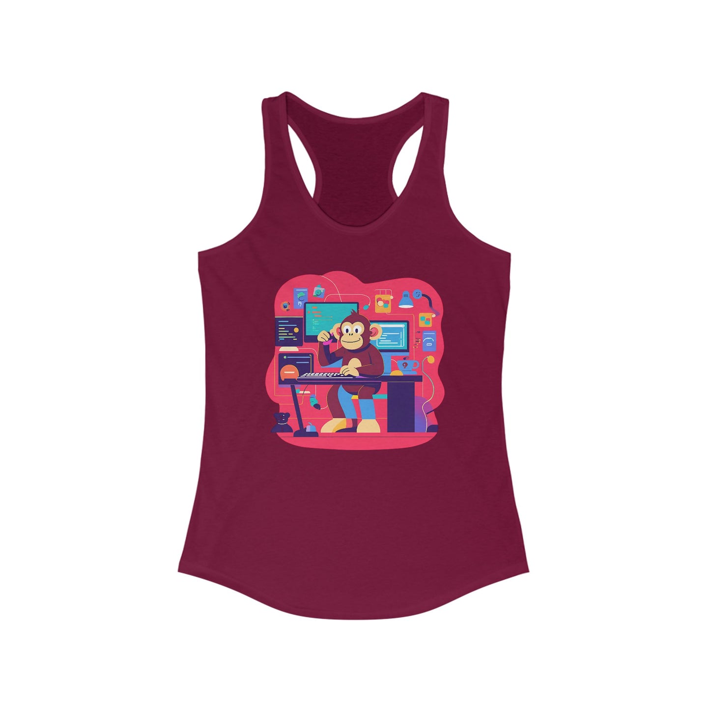 Cute Monkey Music Studio Racerback Tank, Funny Music Lover Shirt, Gift for Musicians, Summer Beach Top, Unique Women's Workout Tee