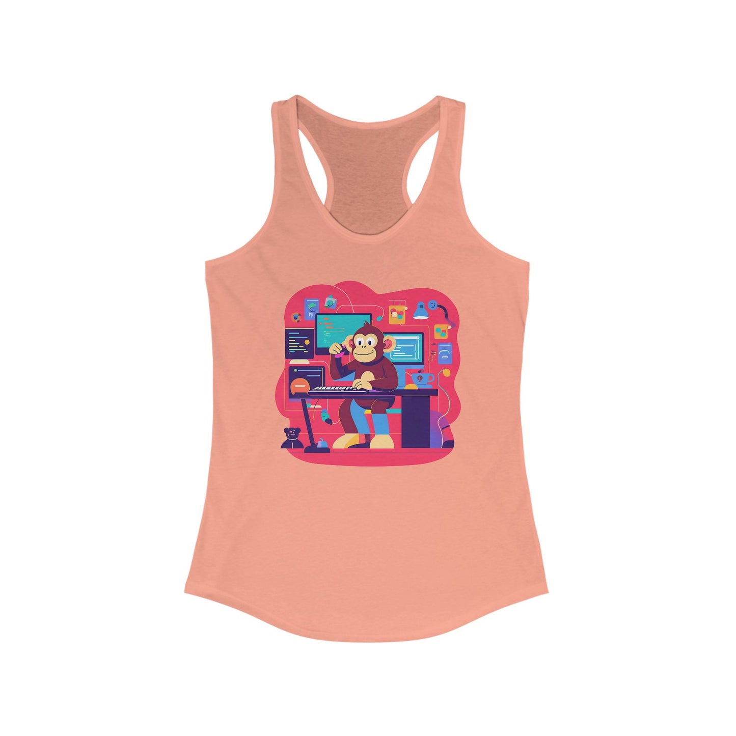 Cute Monkey Music Studio Racerback Tank, Funny Music Lover Shirt, Gift for Musicians, Summer Beach Top, Unique Women's Workout Tee
