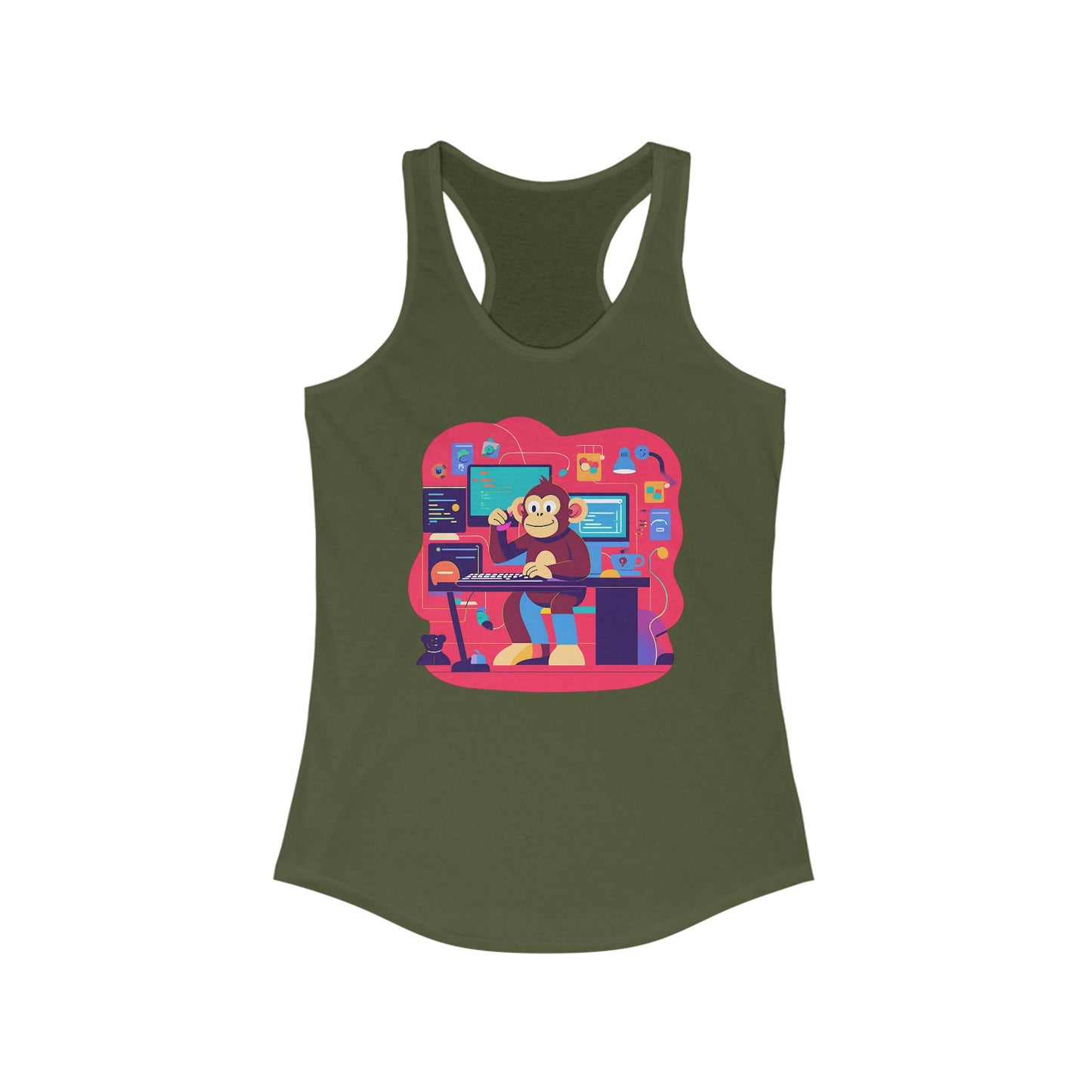 Cute Monkey Music Studio Racerback Tank, Funny Music Lover Shirt, Gift for Musicians, Summer Beach Top, Unique Women's Workout Tee