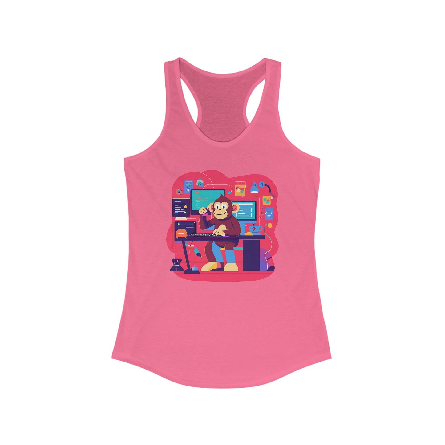 Cute Monkey Music Studio Racerback Tank, Funny Music Lover Shirt, Gift for Musicians, Summer Beach Top, Unique Women's Workout Tee