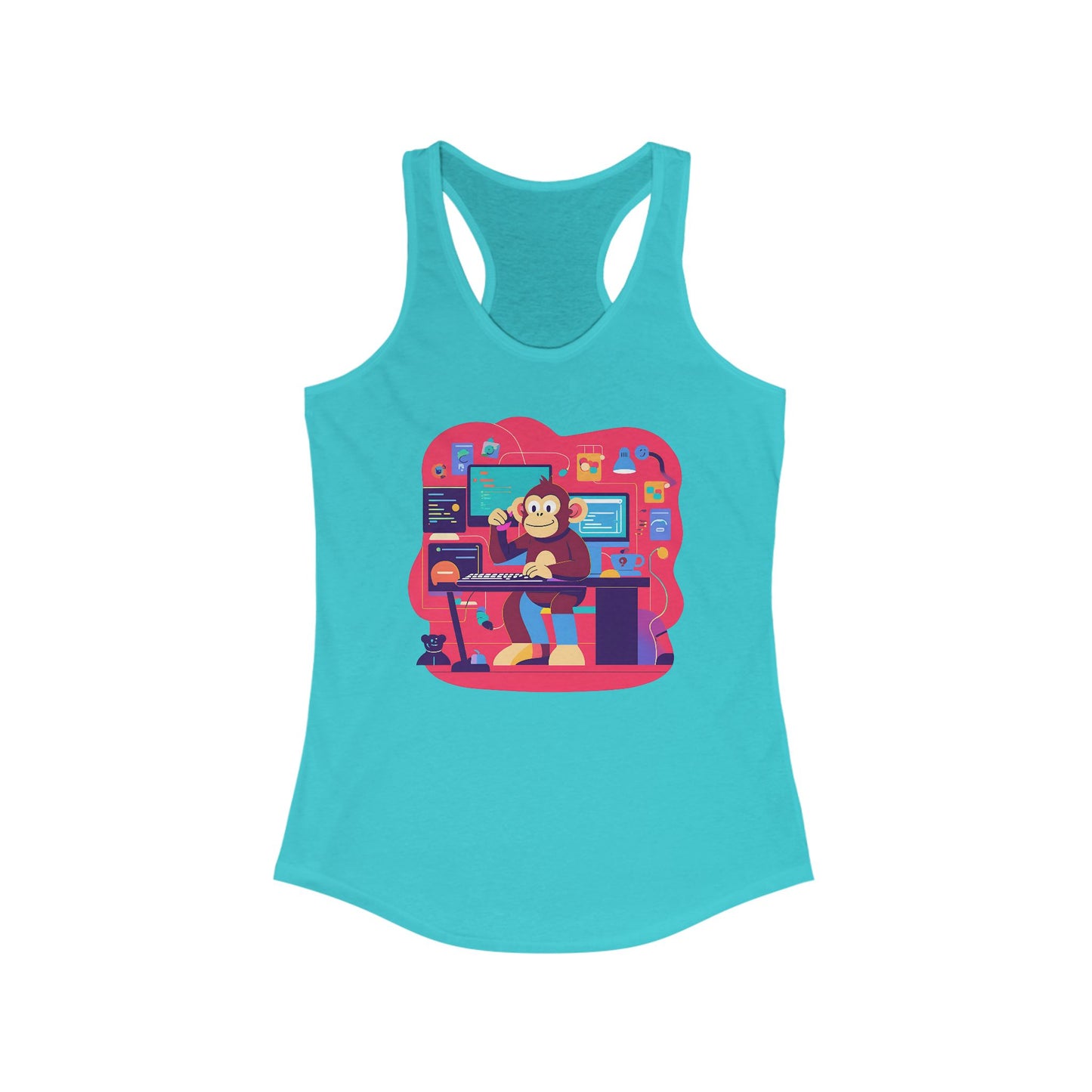 Cute Monkey Music Studio Racerback Tank, Funny Music Lover Shirt, Gift for Musicians, Summer Beach Top, Unique Women's Workout Tee