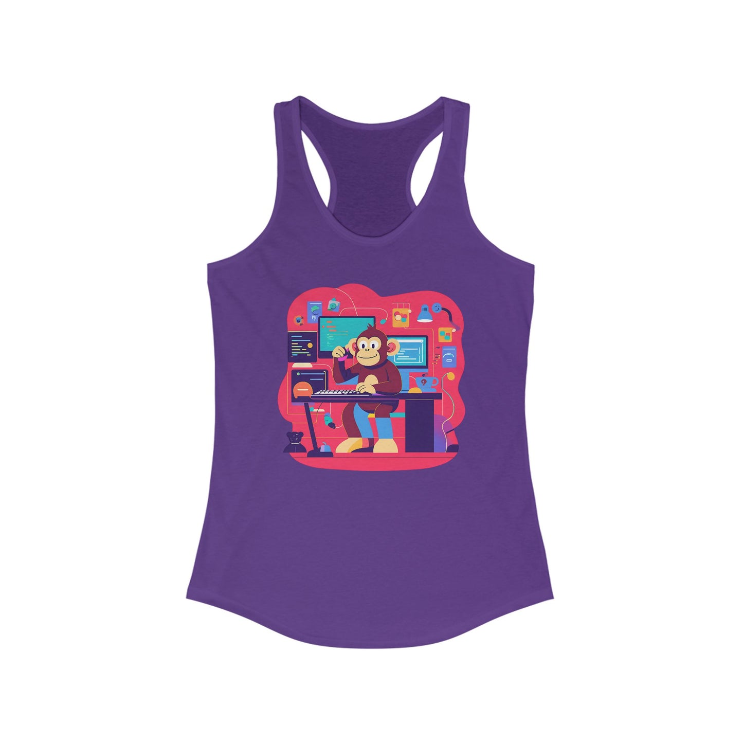Cute Monkey Music Studio Racerback Tank, Funny Music Lover Shirt, Gift for Musicians, Summer Beach Top, Unique Women's Workout Tee