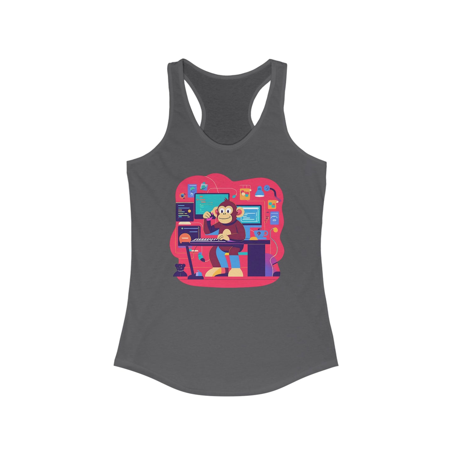 Cute Monkey Music Studio Racerback Tank, Funny Music Lover Shirt, Gift for Musicians, Summer Beach Top, Unique Women's Workout Tee
