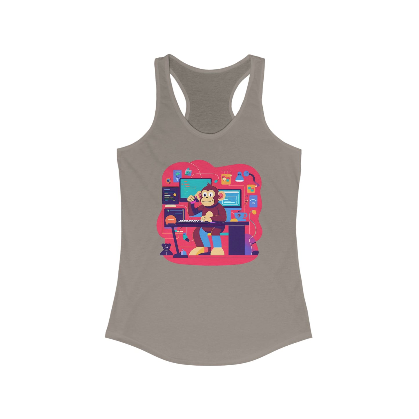 Cute Monkey Music Studio Racerback Tank, Funny Music Lover Shirt, Gift for Musicians, Summer Beach Top, Unique Women's Workout Tee