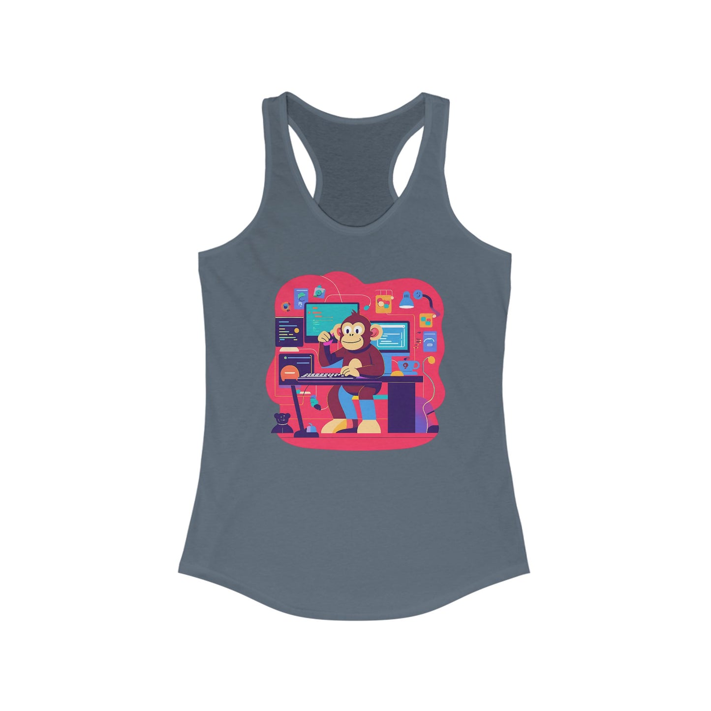 Cute Monkey Music Studio Racerback Tank, Funny Music Lover Shirt, Gift for Musicians, Summer Beach Top, Unique Women's Workout Tee