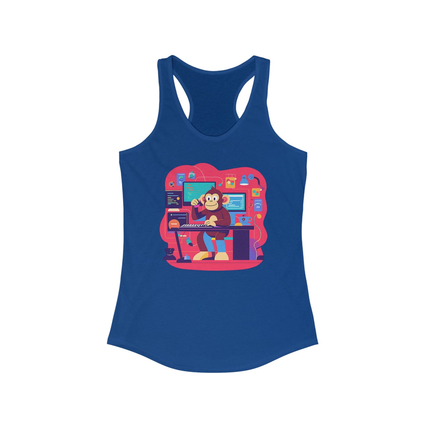 Cute Monkey Music Studio Racerback Tank, Funny Music Lover Shirt, Gift for Musicians, Summer Beach Top, Unique Women's Workout Tee