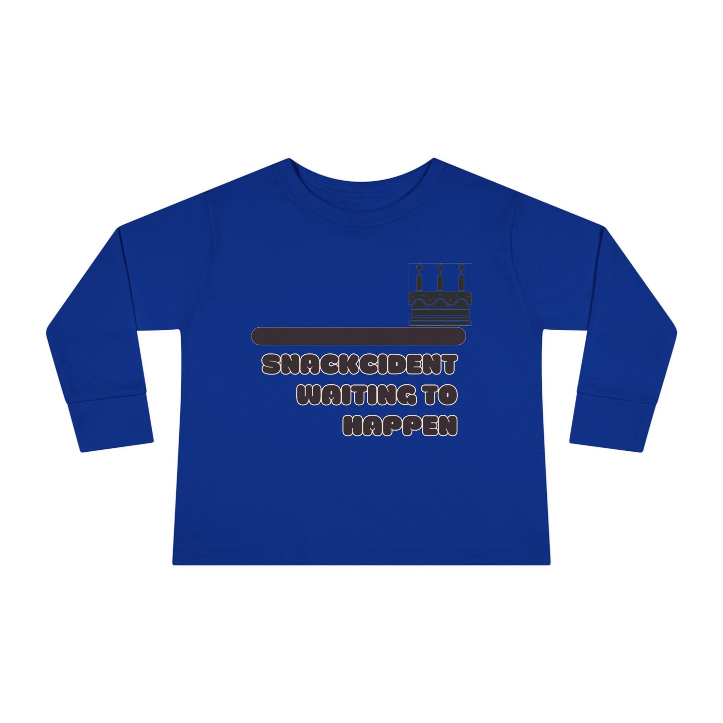 Snackcident Waiting to Happen Toddler Long Sleeve Tee | Cute Kids Shirt | Fun Gift for Birthdays, Playdates, Parties, Food Lovers