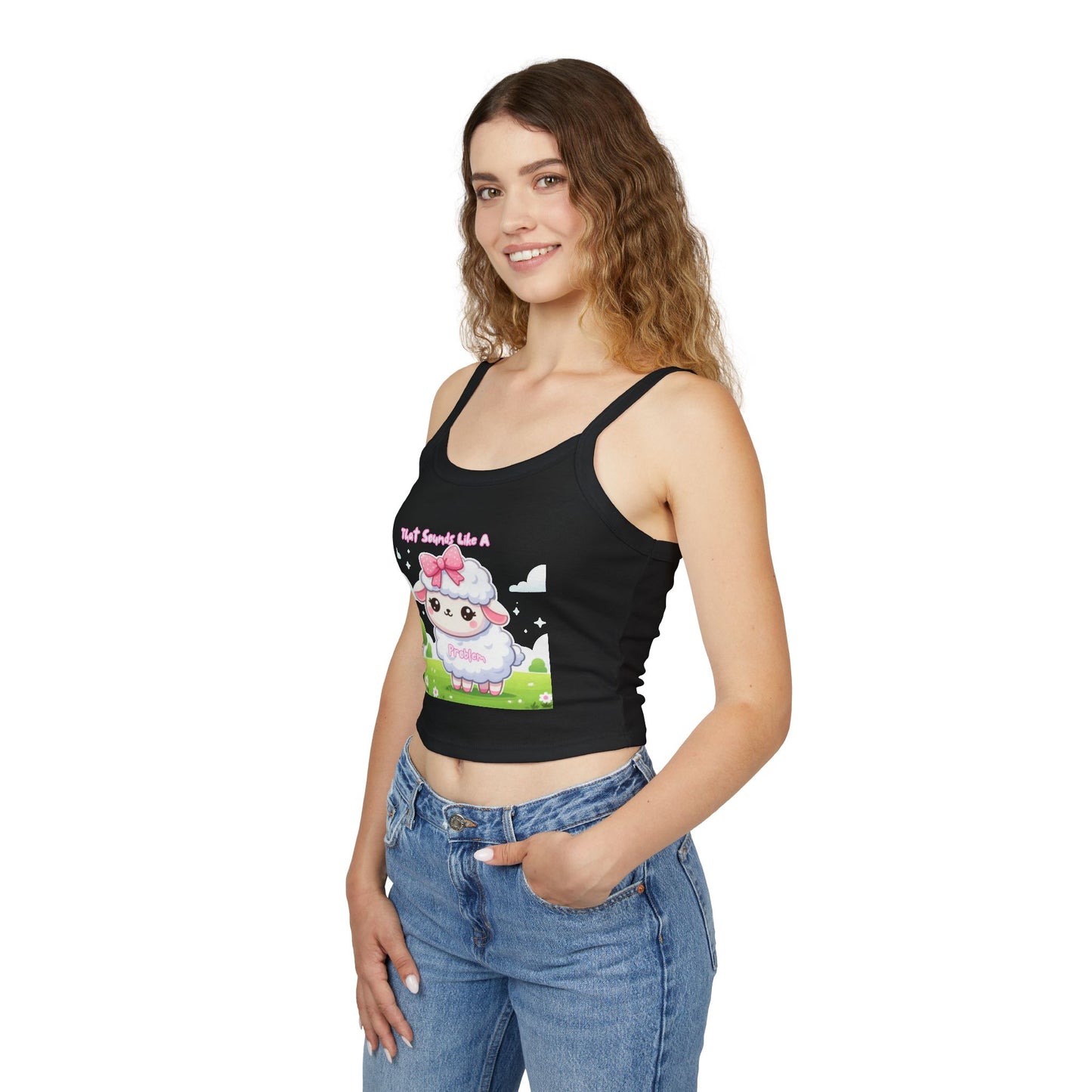 Cute Sheep Graphic Women's Spaghetti Strap Tank Top - Fun & Playful Design for Spring/Summer