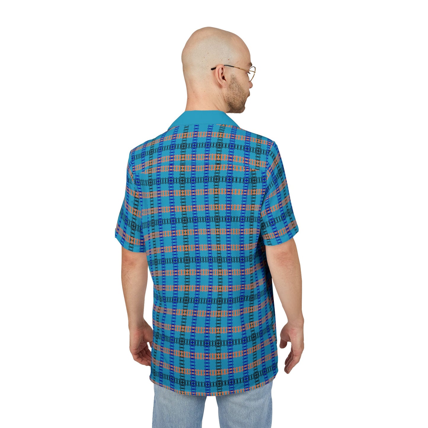 Vibrant Unisex Hawaiian Shirt Casual Summer Wear Vacation Outfit Beach Party Attire Gift for Him/Her Train Tracks Turquoise