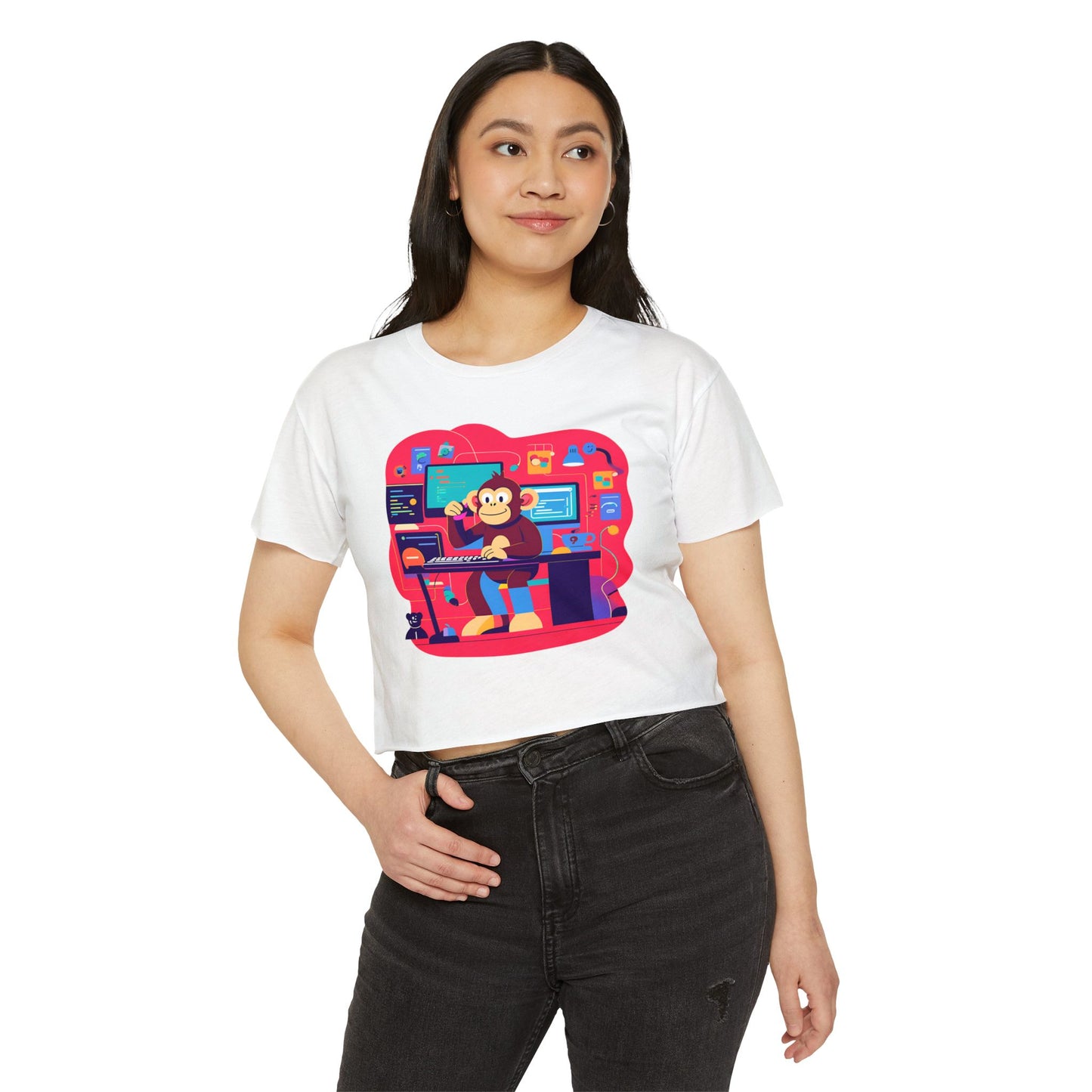 Colorful DJ Monkey Festival Crop Top, Music Festival Shirt, Summer Party Top, Gift for Festival Lovers, Playful Unique T-Shirt