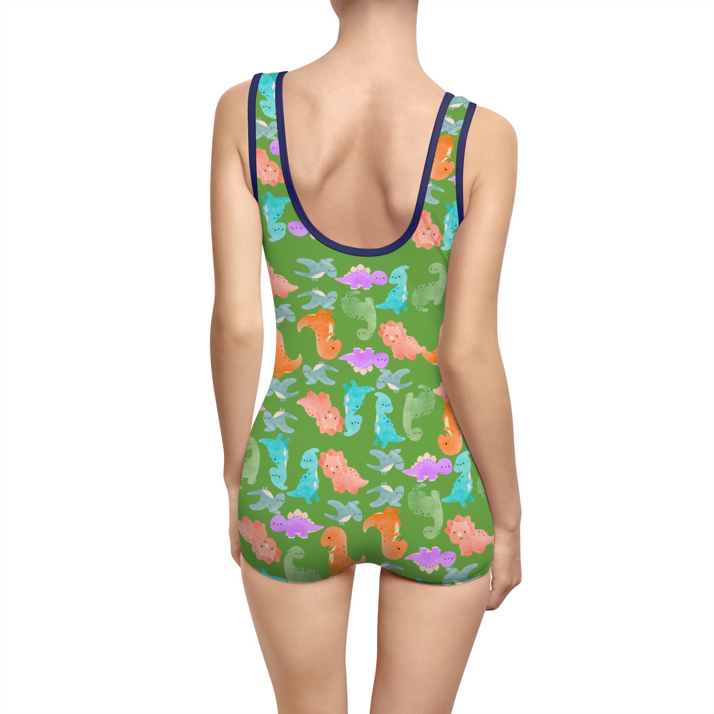 Vintage Dino Print Womens Swimsuit Retro Bathing Suit Summer Beachwear Pool Party Outfit Unique Swimwear Gift Rainbow Dinos Green