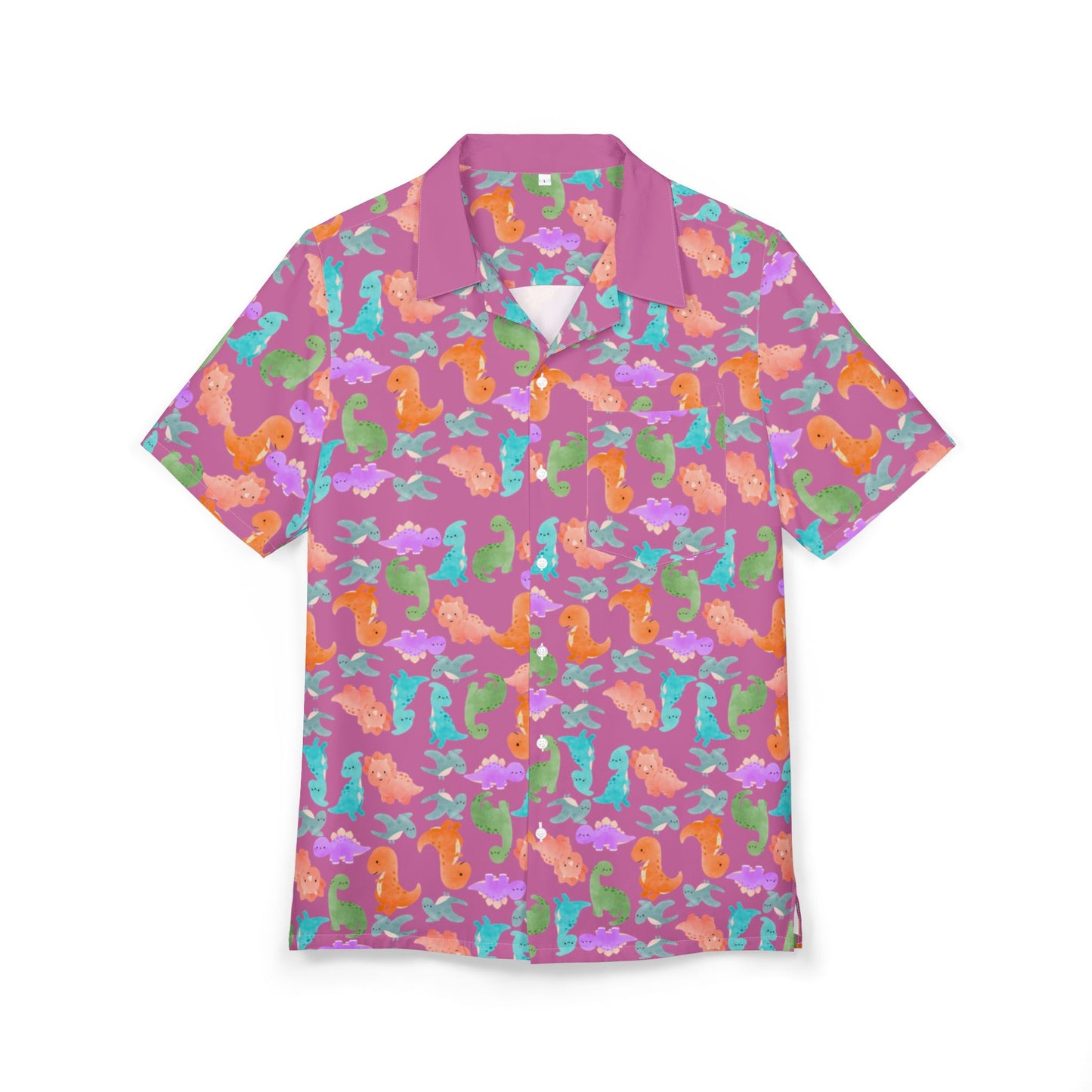 Vibrant Tropical Hawaiian Shirt for Summer Getaways Beachwear Casual Attire Vacation Luau Parties Rainbow Dinos Light Pink