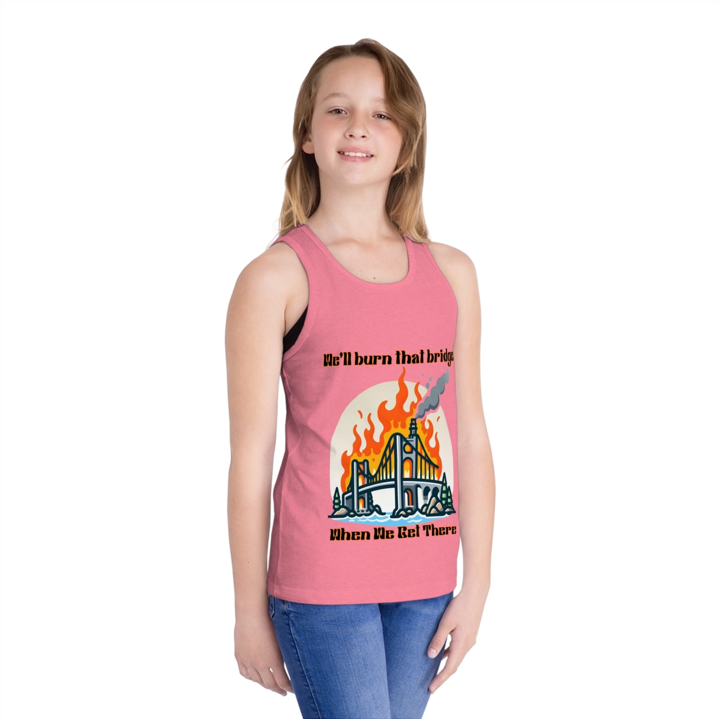 Youth Graphic Tank Top - "We'll Burn That Bridge" Design