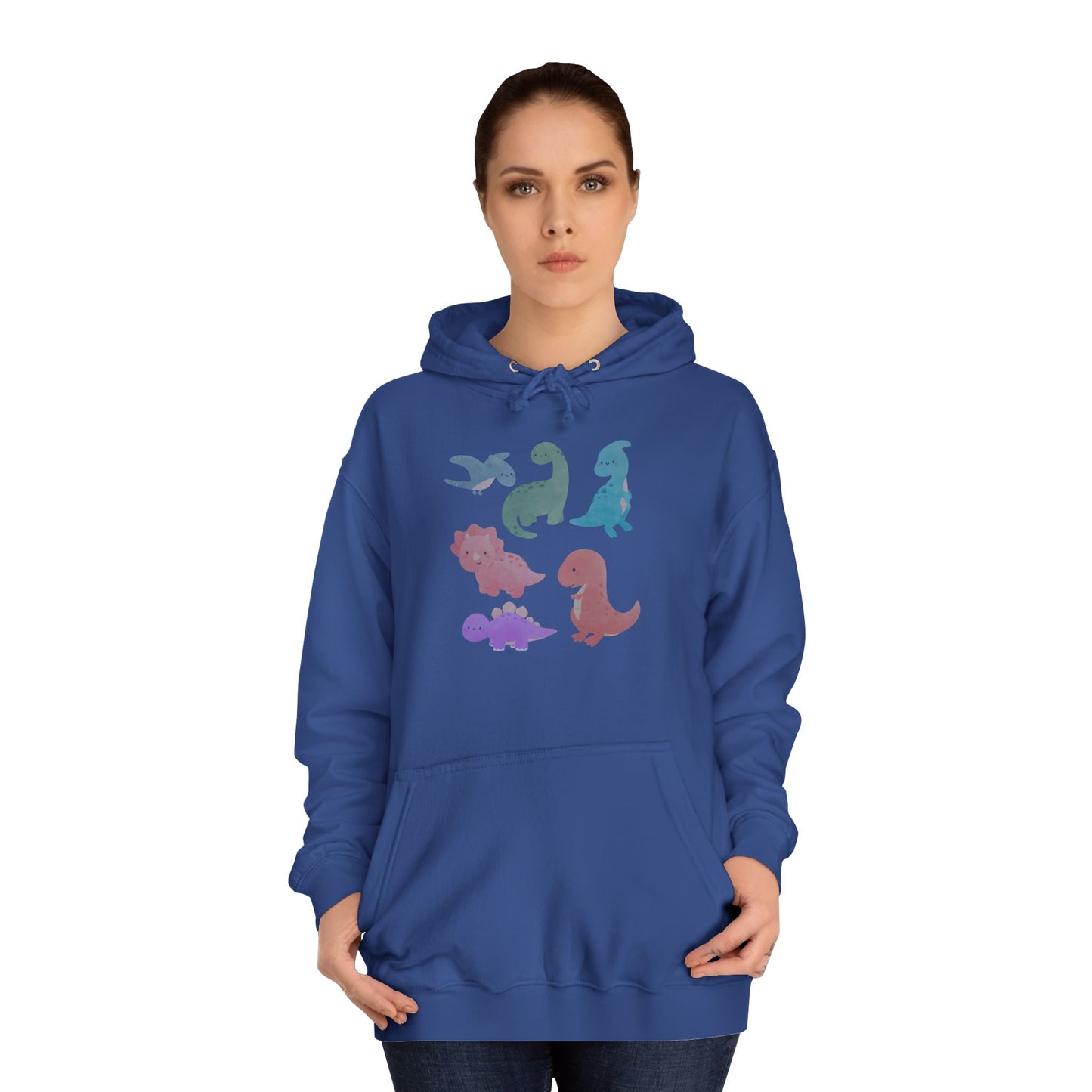 Unisex College Hoodie Colorful Dino - Cozy Casual Sweatshirt for Students, Perfect for Campus Life, Gift for Graduation, School Spirit Wear