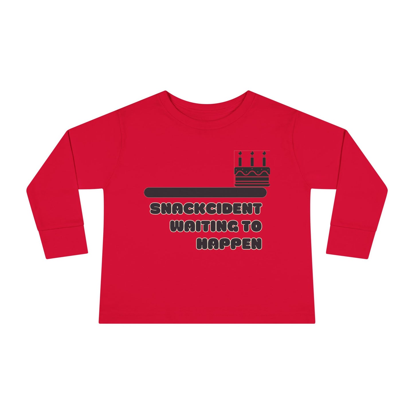 Snackcident Waiting to Happen Toddler Long Sleeve Tee | Cute Kids Shirt | Fun Gift for Birthdays, Playdates, Parties, Food Lovers