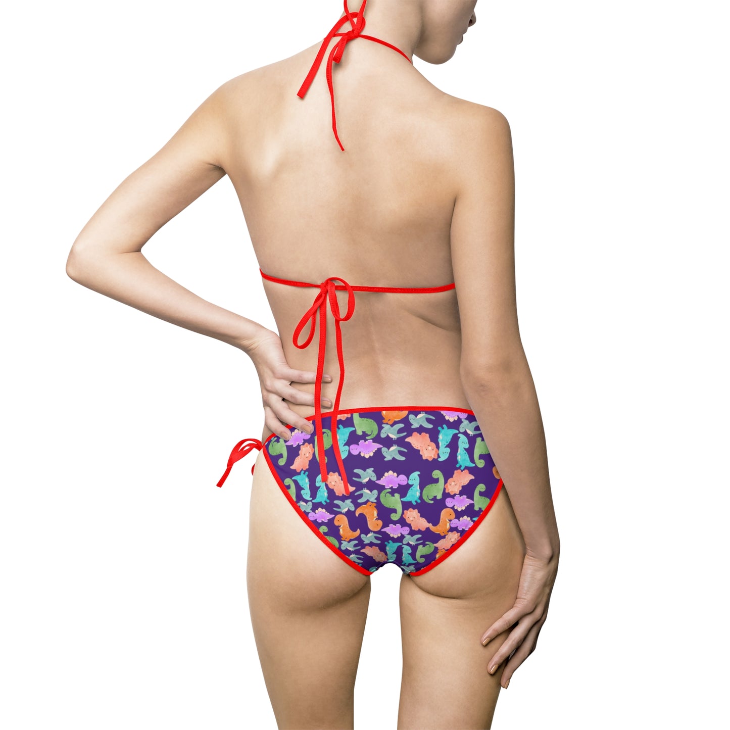 Colorful Abstract Womens Bikini Swimsuit Beachwear Pool Party Summer Vacation Swimwear Rainbow Dinos Purple